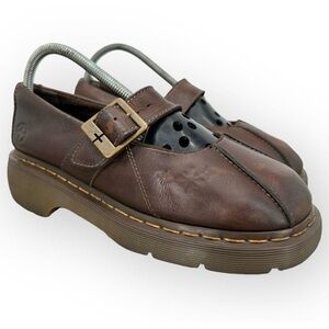 Dr. Martens Women's Brown Mary Jane Chunky Platform Vintage Flat Shoes